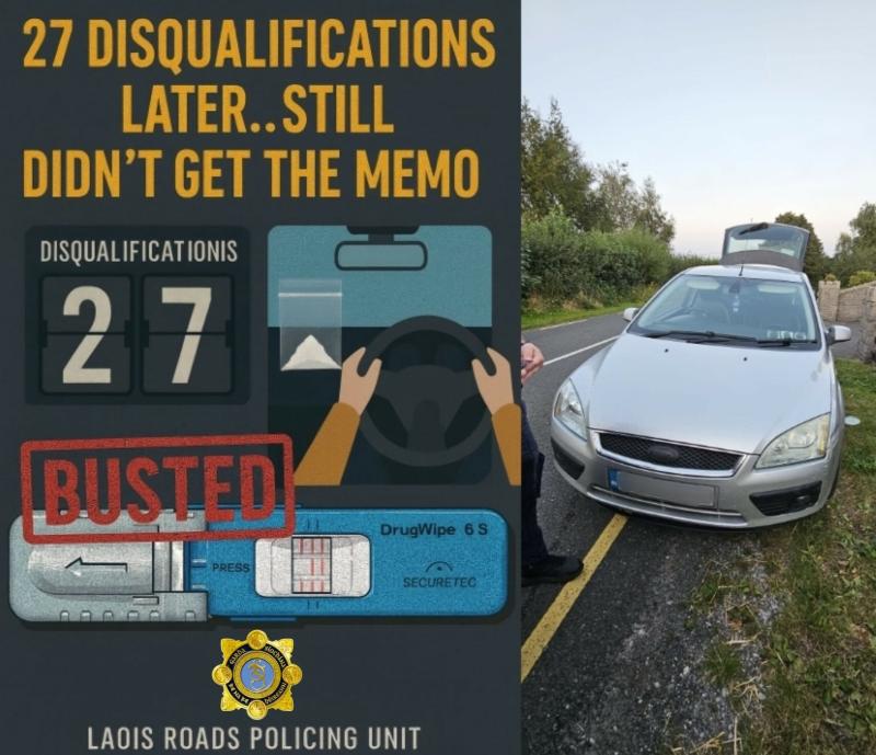 Laois Garda stop motorist with 27 motoring bans