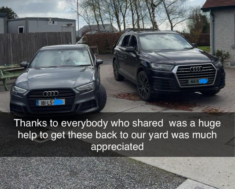 Audi jeep and car stolen after dog drugged by armed raiders at Laois family business recovered