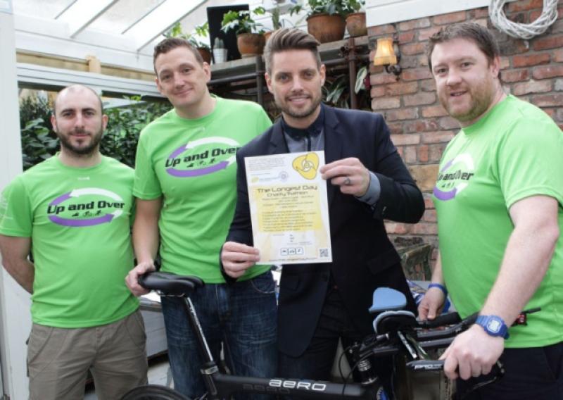 The Up and Over triathlon team of Wesley Reilly, Richard Hart and Mark Neilan with Keith Duffy, ambassador for Irish Autism Action. Pic:Brian McEvoy