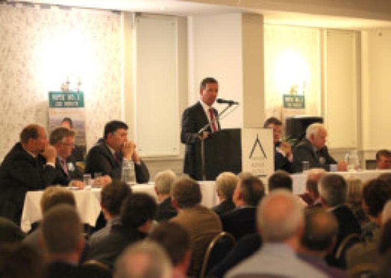 Jer Bergin, IFA presidential candidate from Laois addresses the large gathering at his national campaign launch in the Abbeyleix Manor Hotel. Pic: Annie Holland