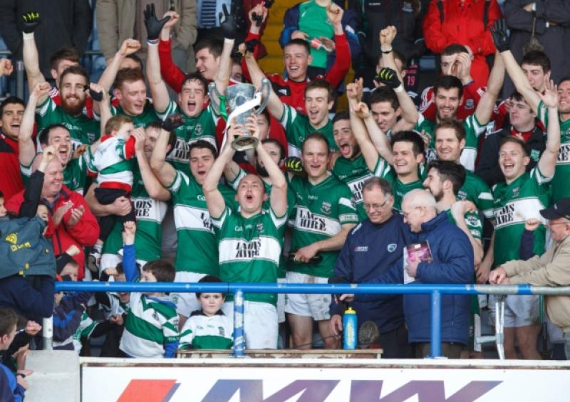 Portlaoise celebrate after they are presented with the trophy for defeating Arles Killeen in the Laois Shopping Centre Senior Football final at O'Moore Park. Picture: Jeff Harvey/HR Photo