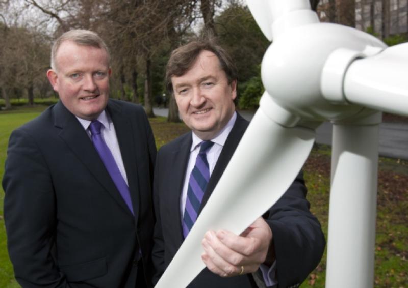 CEO of Element Power Ireland, Tim Cowhig (left) pictured with CEO of Coillte, David Gunning as a land lease option is signed for wind energy export project, Greenwire.Photo Fennell Photography