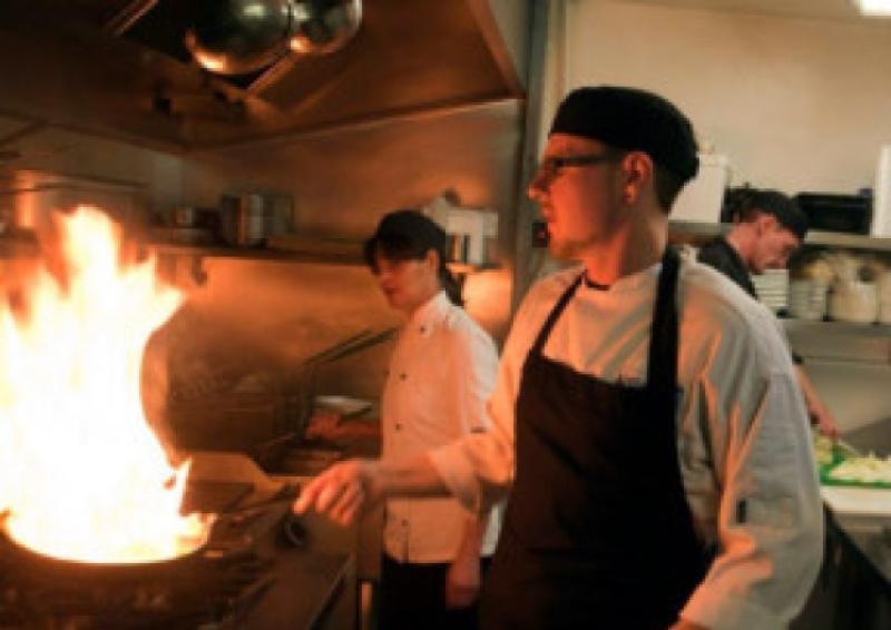 PANFRIED. Chefs Andy, Maggi and Steven busy in the kitchen.INBM44-13 001SC.