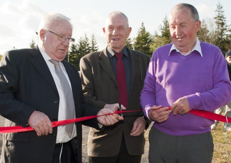 About to cut the ribbon to offically open Emo G.A.A Grounds were Eamon O'Carroll, Eddie Mulhall and Gabrial Lawlor.Photo Denis Byrne.