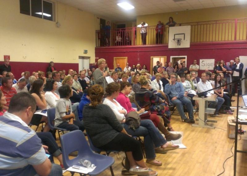 A packed out Ballyroan Community Hall last Tuesday August 27, at a public meeting on the proposed wind farms near Ballyroan and Spink.