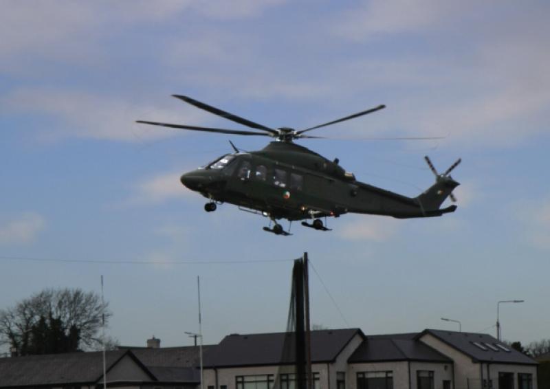 An air ambulance/rescue helicopter landing at Clonguish GAA Grounds, Newtownforbes last month.  Photo: Des Mooney