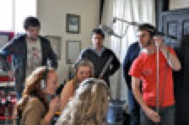 Tutor Colm Phelan , Laois Partnerships Mark Clancy and Sound Engineer Sean Horseman recording the Careers in Music EP at Heritage House last summer.