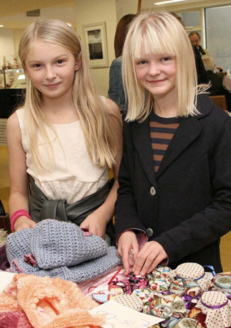 Aoife Maher and Emma Molloy , pictured at the Craft Fair in Mount St. Anne's , Killenard .              Photo: Michael Scully .