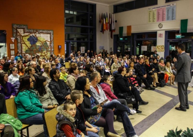 Portlaoise College principal Noel Daly speaks to parents and potential pupils at the college's open night.