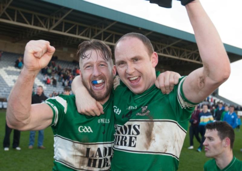 Cahir Healy and Bruno McCormack, Portlaoise celebrate 8 in a row after defeating Arles Killeen in the Laois Shopping Centre Senior Football final in O'Moore Park.Picture: Alf Harvey/HRPhoto.ie