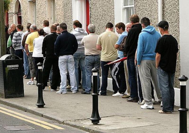 Dole queue outside the Social Welfare Office, Portarlington. 