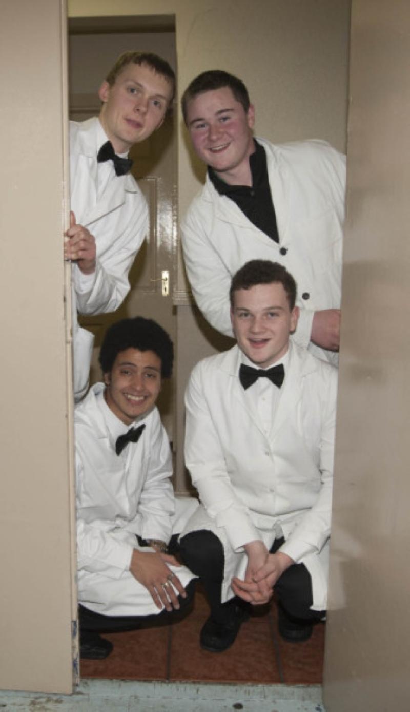 Jack Swayne, Alan Kelly, Michael Kirkman and John Oxley helping out at the Abbeyleix Senior Citizens party in Abbeyleix Parish Hall.Picture: Alf Harvey/hrphoto.ie