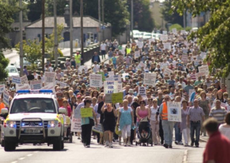 A view of the large turnout for the Protest March against the downgrading of Portlaoise General Hospital in March 2011.                                        Photo Denis Byrne.
