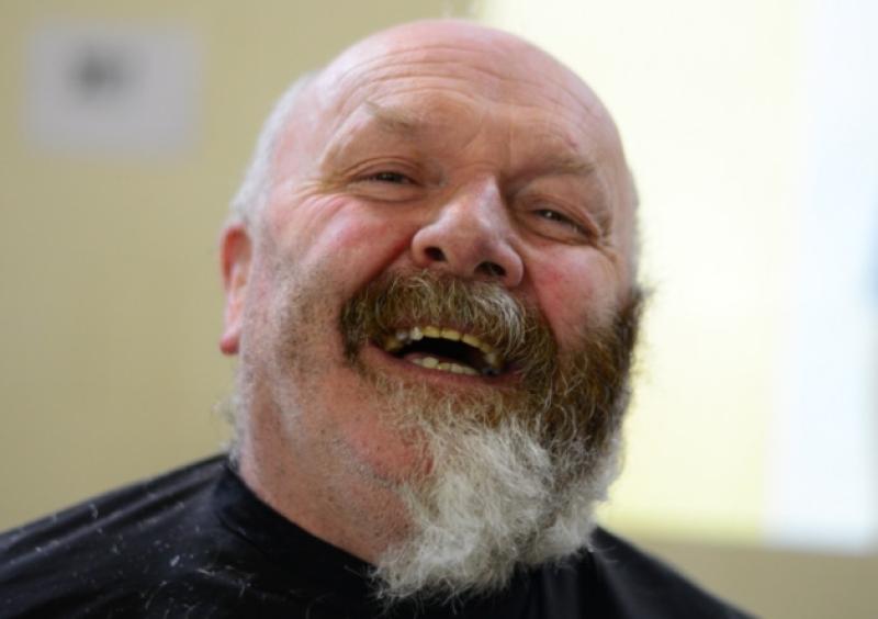 Portarlington teacher Seamus MacGearailt halfway through his charity head and beard shave.