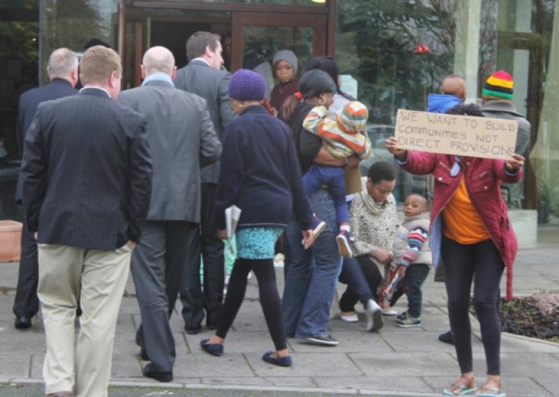 Entering the Montague Hotel Emo Centre for Asylum Seekers, Msgr John Byrne, Fr. Paddy Byrne, Senator John Whelan and Minister of State for Communities, Culture and Equality Aodhan " R�ordain.