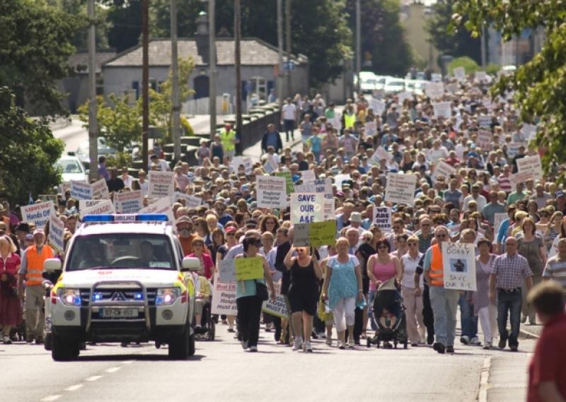 A view of the large turnout for the Protest March against the downgrading of Portlaoise General Hospital in 2011.                                        Photo Denis Byrne.