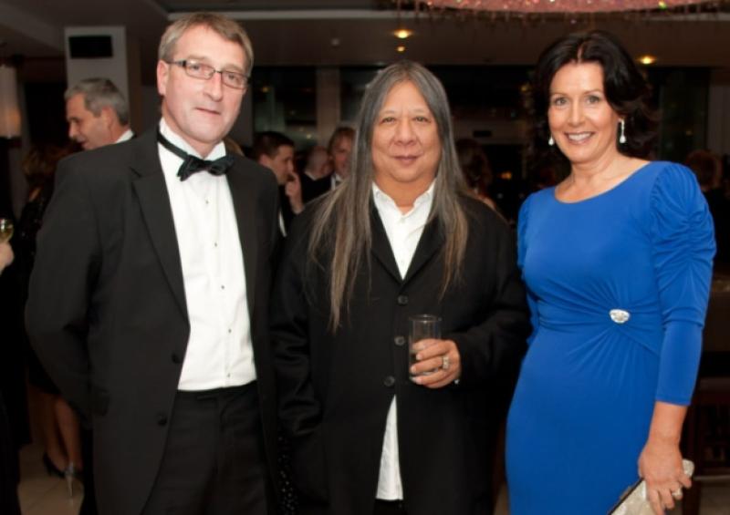 John Rocha with Gerry and Alison Browne, Gerry Browne Jewellers Portlaoise at the 45th annual Retail Jewellers of Ireland gala dinner held in the Radisson Blu Hotel in Galway. Picture: Ger Rogers/HR Photo.
