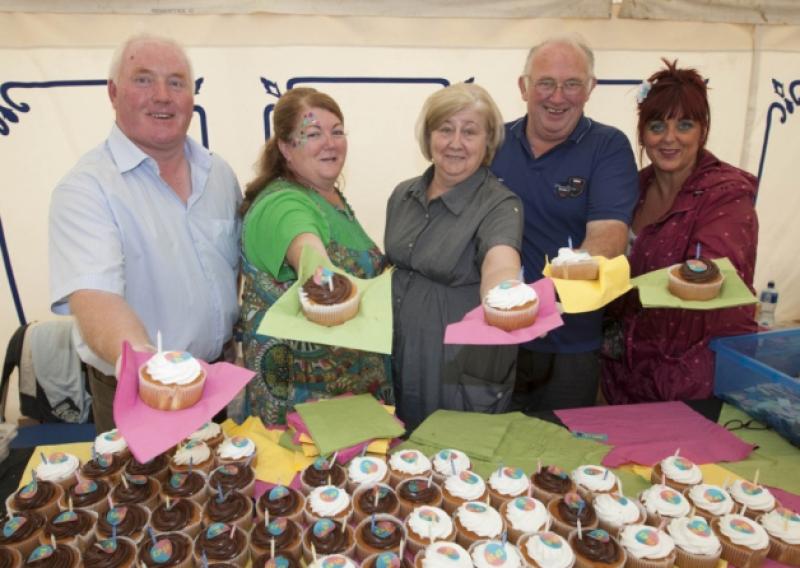 Fintan Dunne, Carmel Dillon, Mary Cahill, Andy Darby and Anne Deegan looking after the 10th anniversary cakes at the Electric Picnic.Picture: Alf Harvey/hrphoto.ie