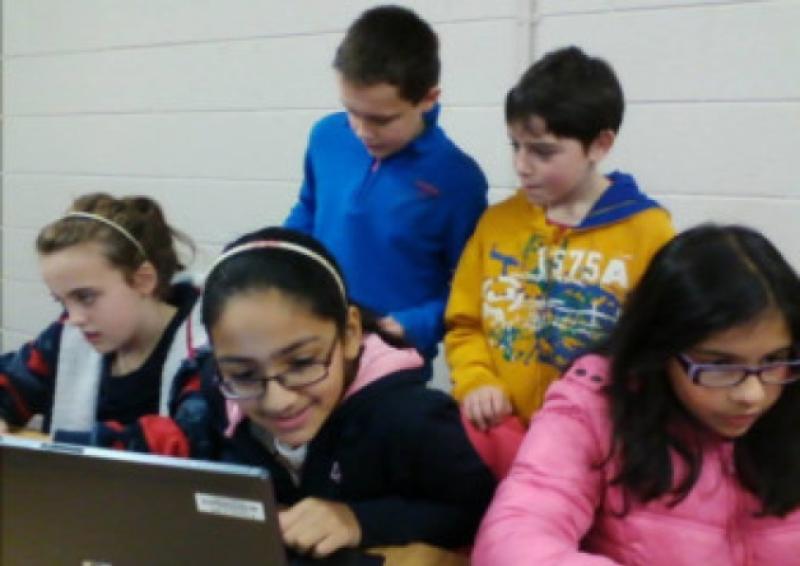 Children learing at the Portarlington Coder Dojo Club.