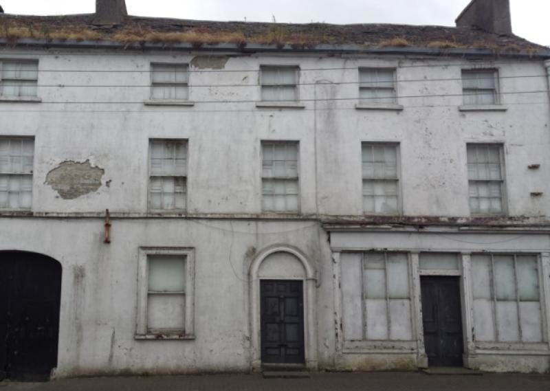 The vacant building on Main Street in Borris-in-Ossory, which is on the council's Dangerous Structures list.