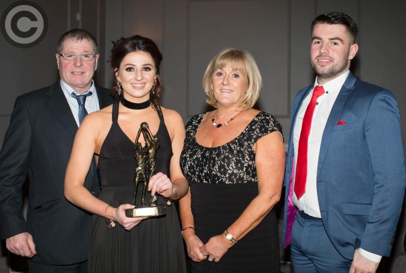 Ladies Junior Footballer Clodagh Dunne with Pat, Louise and Ruairí Dunne. Picture: Alf Harvey/HRPhoto.ie