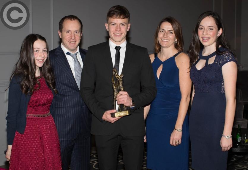 Minor Footballer of the Year Finbarr Crowley, Emo Courtwood The Rock with his family: Ciara, Martin, Louise and Niamh Crowley. Picture: Alf Harvey/HRP