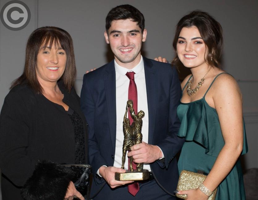 Under 21 Footballer of the Year Danny Hickey (St. Joseph's Barrowhouse) with his mum Clare and sister Anna. Picture: Alf Harvey/HRPhoto.ie