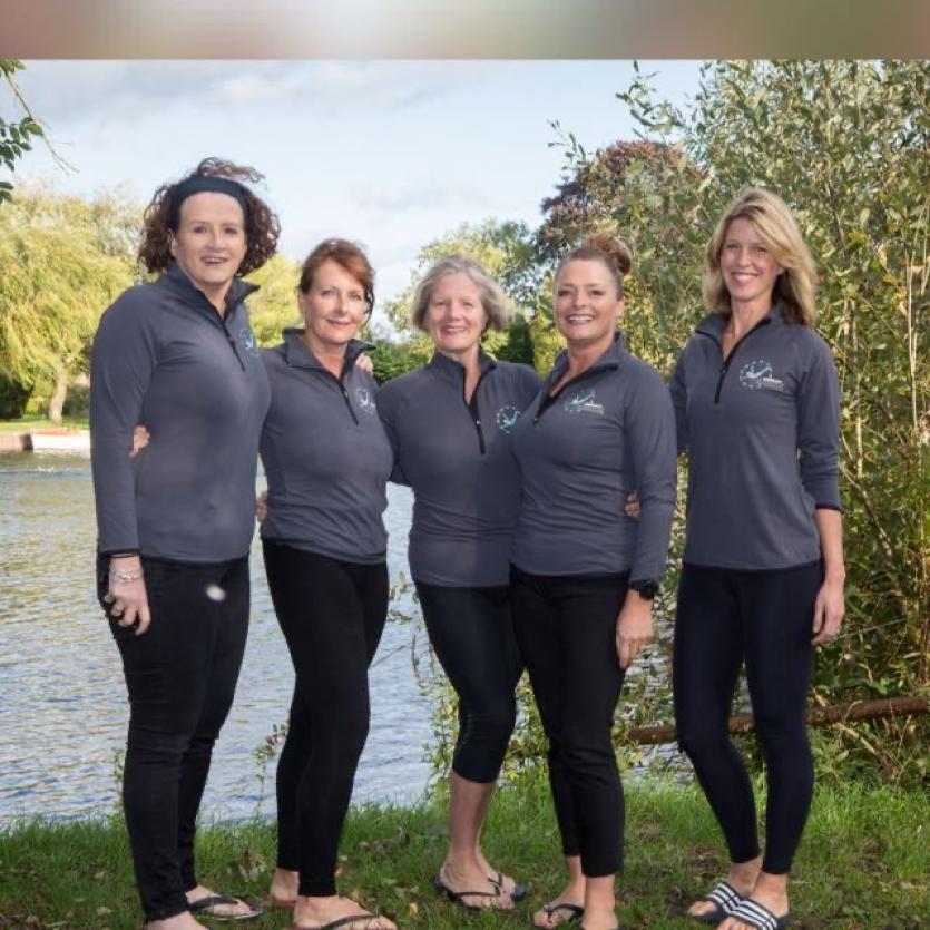 Joan Fennelly with her Henley Mermaid swim team.