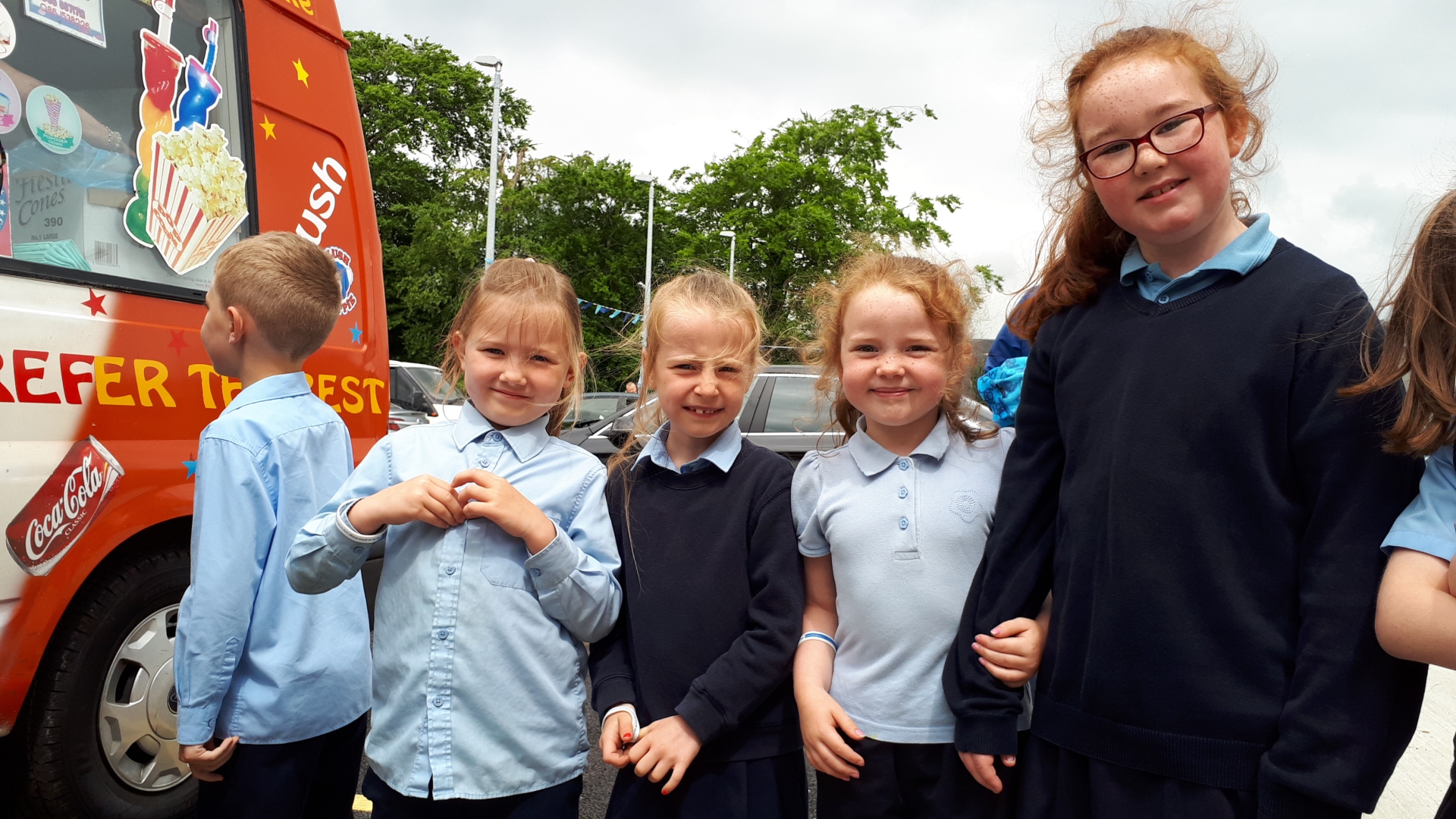 Áine, Ellie, Casey and Abbey waiting for their ice-creams at Scoil Eoin Phoil Naofa II in Ballyroan