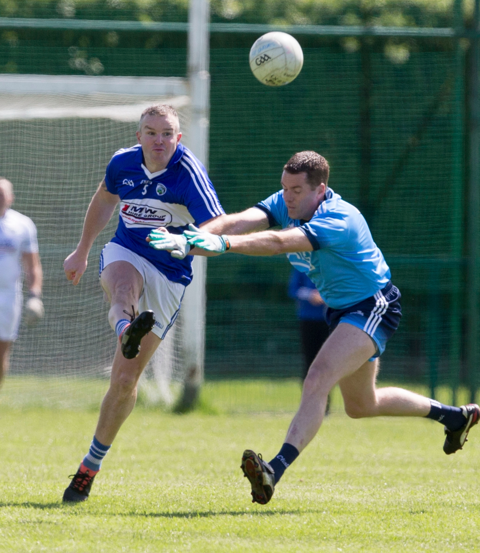 Brian McEvoy clears for Laois against Dublin in the All Ireland Masters Football Championship at Stradbally. Picture: Alf Harvey.