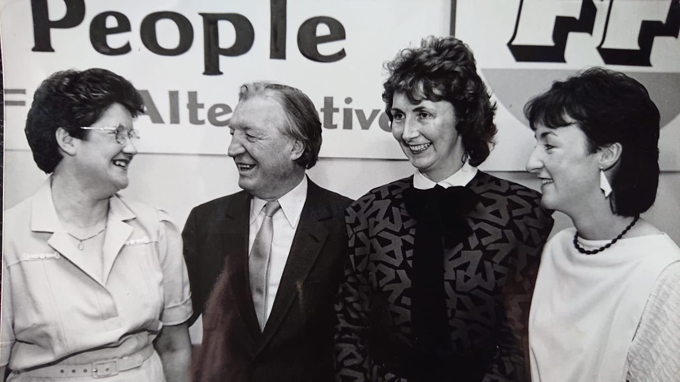 Mary Wheatley (left) with Charlie Haughey at a Fianna Fail event to promote female candidates